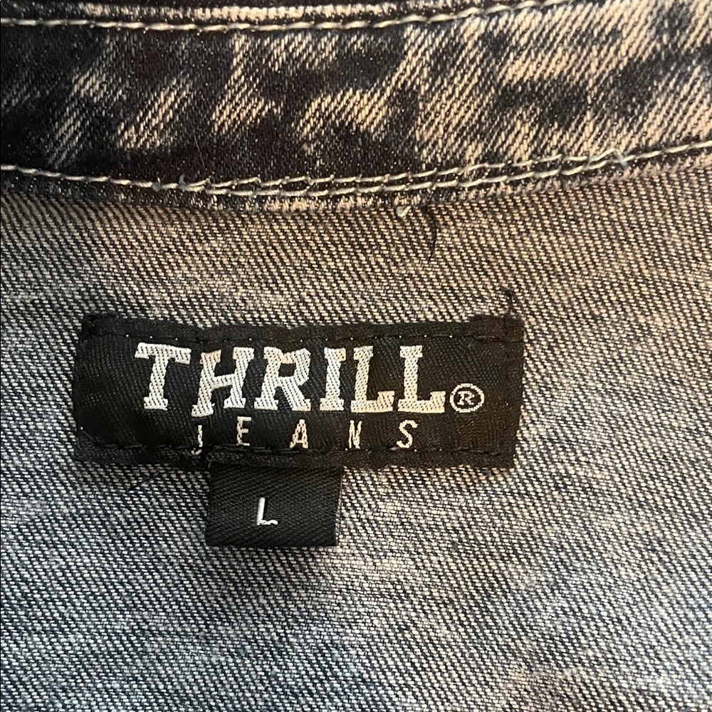 Thrill Distressed Denim Button Down Shirt - Picture 7 of 8